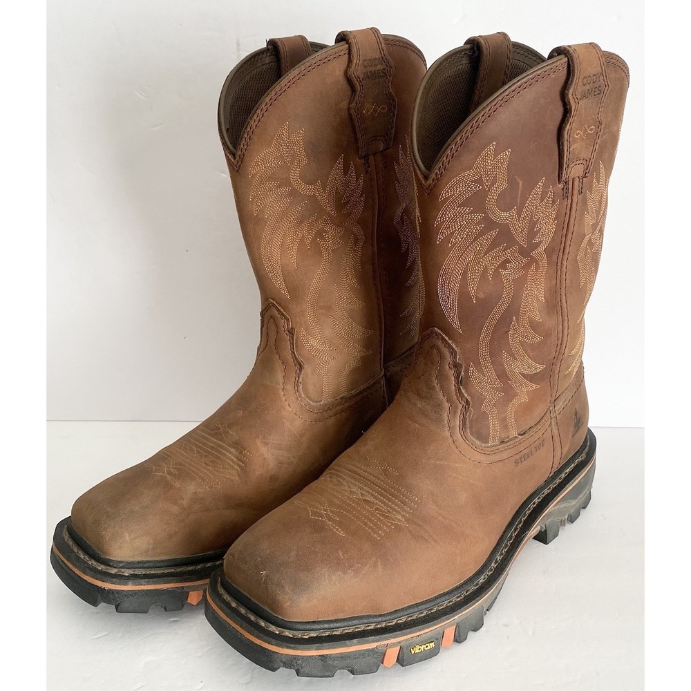 Cody James Steel Toe Work Boots 10.5 EE Brown Leather Vibram Sole Mens Decimator